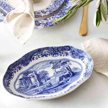 Blue Italian Oval Fluted Dish